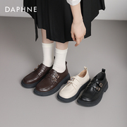 达芙妮乐福鞋女2023秋季女鞋法式复古单鞋，黑色英伦风小皮鞋女