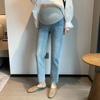 氧气蓝~孕妇牛仔裤，外穿韩国时尚显瘦春秋装弹力九分直筒烟管裤子