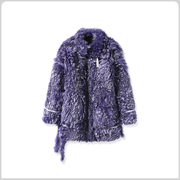 minnanhui品牌意大利进口冬日多巴胺紫色长款可脱卸重工皮草外套
