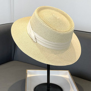 法式平顶防晒帽子女，款2024礼帽夏季海边度假风遮阳草帽太阳帽