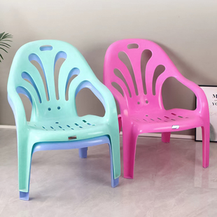 塑料加厚靠背沙滩椅躺椅，休闲塑胶高背扶手椅防滑矮躺椅大排档椅子
