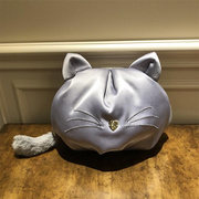 猫咪造型球包 化妆包 便携补妆收纳包 可爱手拿包 内里暹罗猫印花