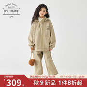 日本LIVHEART女童卫衣卫裤套装秋冬加绒加厚运动两件儿童大童冬季