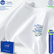 NASA美式纯棉白t恤男夏季潮牌短袖男款宽松上衣情侣装夏装体恤女