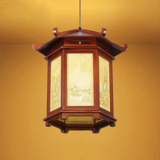 古典木艺中式吊灯阳台防水室外灯，餐厅走廊中国风复古实木六角宫灯