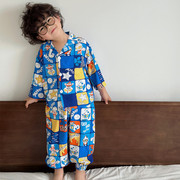夏季韩版儿童睡衣薄款宝宝空调房居家服男童奥特曼棉绸卡通套装