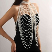 欧美夏季饰品手工编织珍珠，肩链文胸链流苏，多层项链女士身体链