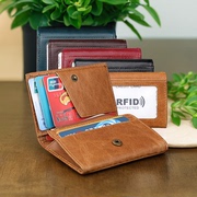 RFID外贸真皮零钱包短款手拿包男女士卡套女式卡夹疯马皮卡包