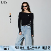 lily2024春女装气质时尚，纯色通勤竖坑条纹，长袖毛针织衫打底衫