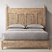 美式橡木原木床大气全实木床高背橡木床国王床双人床主卧床卧室床