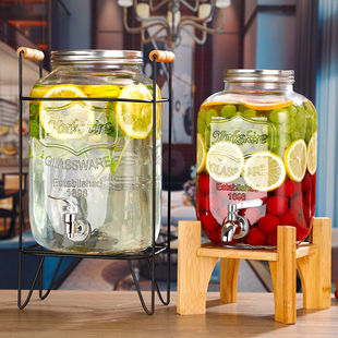 冰箱冷水壶带龙头玻璃水果，茶壶柠檬夏季饮品，饮料果汁桶家用凉水瓶