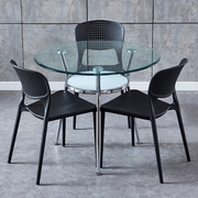 钢化玻璃餐桌家用玻璃圆桌，洽谈桌椅组合玻璃桌，会客桌洽谈桌小圆桌