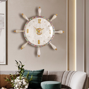 轻奢挂钟现代个性时尚静音时钟，欧式客厅创意船舵装饰石英钟表