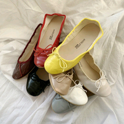 韩国红色女鞋蝴蝶结鞋白色芭蕾鞋，银色豆豆鞋，法式平底鞋绿色单鞋女