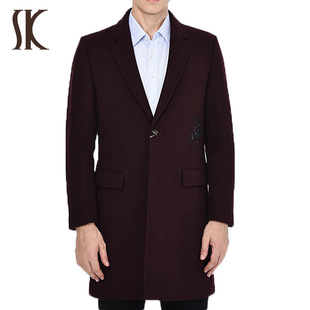SK男士中长款毛呢大衣男款羊毛呢子外套秋冬男式风衣单排扣大衣服
