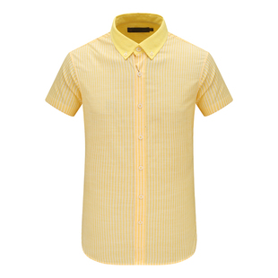 DS12佛L帝N男式夏季短袖衬衫 苎麻百搭商务休闲上衣 黄色