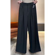 新中式纯黑色垂坠感西裤，女款潮牌国风竹子，刺绣裤子宽松直筒微喇裤