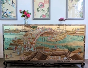 新中式古典金箔手绘清明上河图门厅玄关柜装饰柜四斗四门柜餐边柜