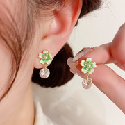 夏季 日韩小清新甜美滴油绿色小花耳坠女 小众设计感通勤耳环