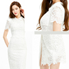 鞠米象牙白水溶蕾丝连衣裙，2024夏韩版高端优雅法式短袖气质礼服
