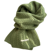 冬季绿色纯色针织毛线，小围巾女2023高级软糯保暖麻花围脖护颈