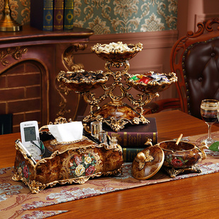 欧式家居软装装饰品摆设美式客厅，水果碗纸巾盒烟灰缸茶几套装摆件
