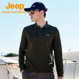 jeep吉普春秋男士运动长袖，polo衫户外衬衫，翻领针织衫时尚休闲上衣