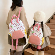帆布草莓双肩包印花儿童女孩2-5岁4亲子超轻外出背包休闲书包