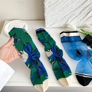 2024春夏复古蓝绿系玻璃丝堆堆袜女袜子