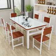 钢化玻璃餐桌家用长方形吃饭桌子小户型饭店快餐桌椅组合简约现代