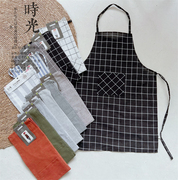 外单纯原日式简约围裙，男女情侣厨房做饭防油围腰时尚无袖成人家