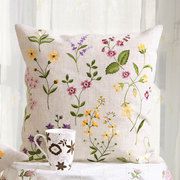 田园中国风现代刺绣花草方形欧式沙发客厅床头靠垫靠腰布艺抱枕套