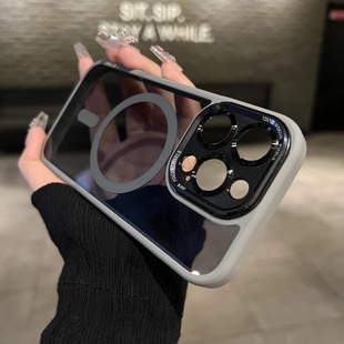 钛灰色磁吸金属镜头适用苹果15promax手机，壳14pro透明黑magsafe硅胶，iphone15plus小众高级感13pm保护套男