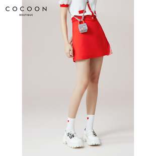 cocoon商场同款时髦开衩短裙大红色气质，a字半身裙女