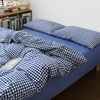 色织无印丨全棉水洗，棉四件套纯棉蓝色格子床上床单，被套床品三件套