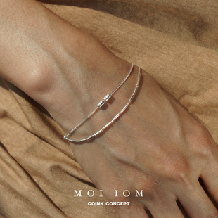 MOI IOM 极细串珠双层手链 925纯银小众原创设计手工肌理质感简约
