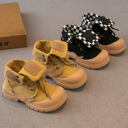 儿童靴子2023春秋男童鞋子，女童短靴马丁靴单靴软底帆布中大童