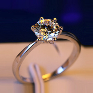 一克拉钻戒仿真钻石戒指女结婚拍照莫桑石食指戒开口可调节指环女