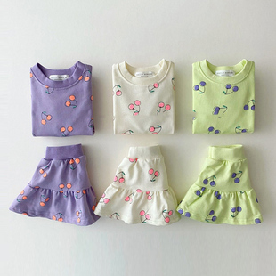 ins22夏季女童宝宝套装洋气短袖上衣+半身裙子两件套儿童时髦