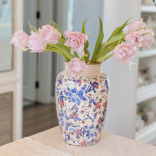 青花瓷花瓶复古花瓶陶瓷创意花瓶做旧冰裂纹花瓶贴花工艺装饰