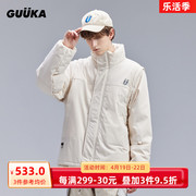 GUUKA潮牌米白色棉衣男冬季 青少年机能风袖子可拆卸棉服外套宽松