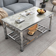 不锈钢长方形餐桌多功能钢化玻璃吃饭桌子家用茶几桌烤火桌加
