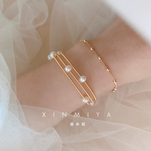 馨米娅原创小众设计感天然珍珠手镯女金属，轻奢多层手环气质手链韩