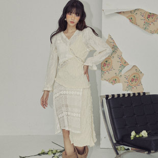 YANN M原创设计米白色钩针蕾丝波西米亚风连衣裙复古浪漫吊带裙秋
