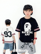 24夏季日系潮男儿童装宽松帅气高街织带logo迷彩数字短袖T恤