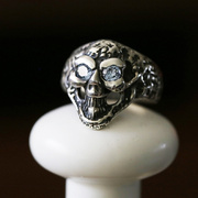 铁头的店Abbwlll 涂鸦骷髅戒指 925纯银指环 天然宝石 鎏金银饰