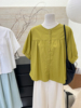 衬衫女2024夏季韩版短袖，圆领衬衣文艺范纯色(范纯色，)宽松休闲半袖上衣
