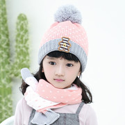 冬季保暖儿童套帽冬天男女童1-2-3岁5纯棉套装毛线帽子围巾两件套