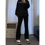 复古黑色加绒牛仔裤男秋冬季美式vibe风裤子长款高个子直筒微喇裤