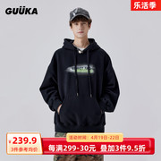 guuka潮牌黑色连帽卫衣男秋冬情侣cityboy日系袋鼠袋帽衫宽松